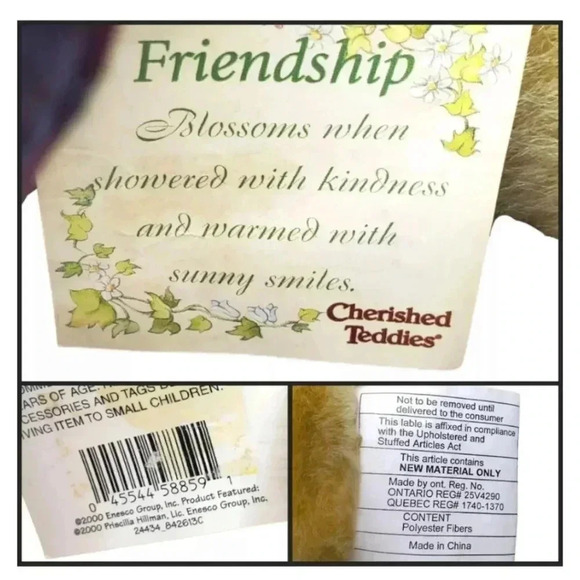 Cherished Teddies “Friendship” Bear – 2000 Vintage 15" Tan Plush Collectible - Picture 11 of 11